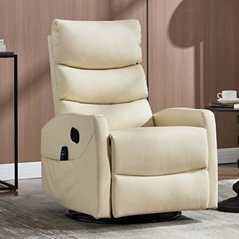 Faux Leather Fabric Heat Massage Manual Recliner Chair with Rocker and Swivel for Living Room