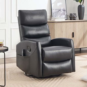 Faux Leather Fabric Heat Massage Manual Recliner Chair with Rocker and Swivel for Living Room