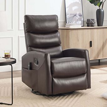 Faux Leather Fabric Heat Massage Manual Recliner Chair with Rocker and Swivel for Living Room