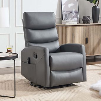 Faux Leather Fabric Heat Massage Manual Recliner Chair with Rocker and Swivel for Living Room