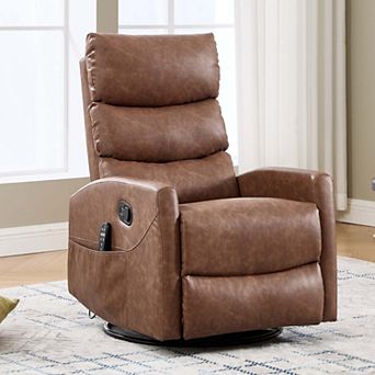 Faux Leather Fabric Heat Massage Manual Recliner Chair with Rocker and Swivel for Living Room