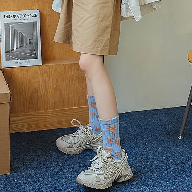 3-Pair Soft Knit Crew Socks Set with Sweet Heart Pattern and Everyday Essential Design