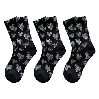 3-Pair Soft Knit Crew Socks Set with Sweet Heart Pattern and Everyday Essential Design