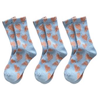 3-Pair Soft Knit Crew Socks Set with Sweet Heart Pattern and Everyday Essential Design