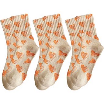 3-Pair Soft Knit Crew Socks Set with Sweet Heart Pattern and Everyday Essential Design