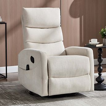 Chenille Fabric Heat Massage Manual Recliner Chair with Rocker and Swivel for Living Room