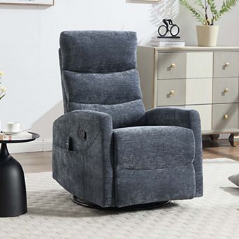 Chenille Fabric Heat Massage Manual Recliner Chair with Rocker and Swivel for Living Room
