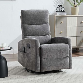 Chenille Fabric Heat Massage Manual Recliner Chair with Rocker and Swivel for Living Room