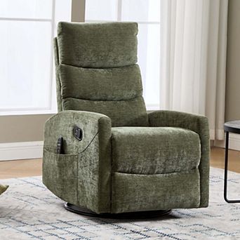Chenille Fabric Heat Massage Manual Recliner Chair with Rocker and Swivel for Living Room