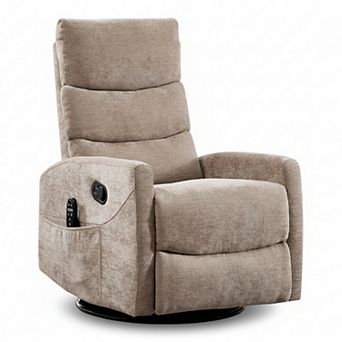Chenille Fabric Heat Massage Manual Recliner Chair with Rocker and Swivel for Living Room