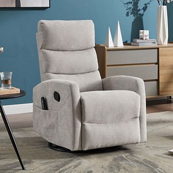 Chenille Fabric Heat Massage Manual Recliner Chair with Rocker and Swivel for Living Room