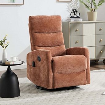 Chenille Fabric Heat Massage Manual Recliner Chair with Rocker and Swivel for Living Room