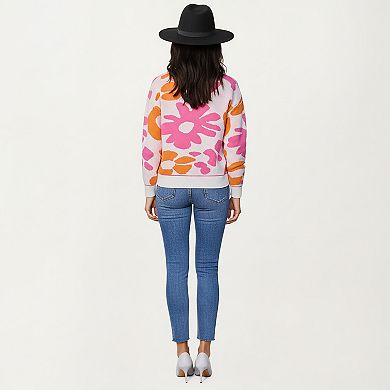 Women's Bold Floral Pattern Knit Sweater with Soft Textured Feel and Comfortable Relaxed Fit