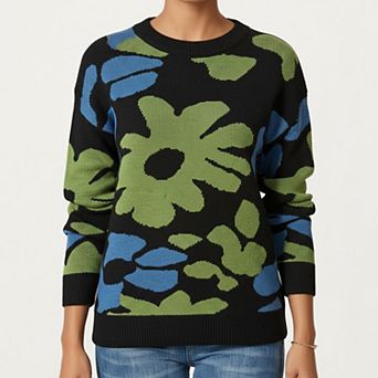 Women's Bold Floral Pattern Knit Sweater with Soft Textured Feel and Comfortable Relaxed Fit