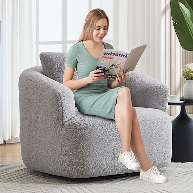 360° Swivel Upholstered Chair With One Soft Pillow Teddy Fleece High-Resilience Sponge Single Sofa