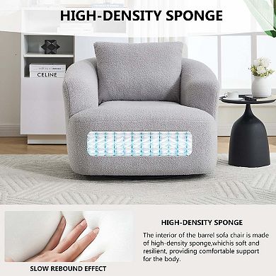 360° Swivel Upholstered Chair With One Soft Pillow Teddy Fleece High-Resilience Sponge Single Sofa