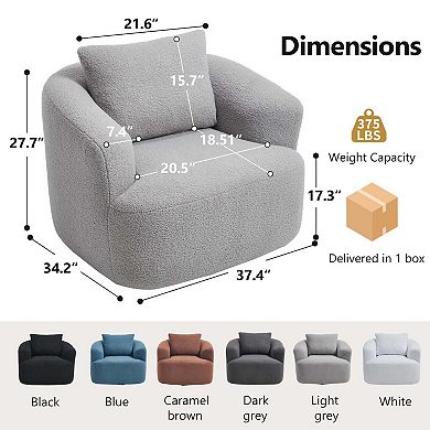 360° Swivel Upholstered Chair With One Soft Pillow Teddy Fleece High-Resilience Sponge Single Sofa