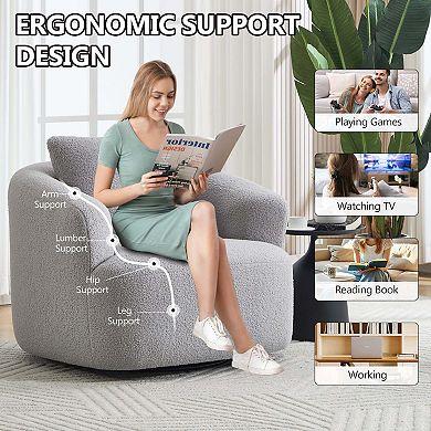360° Swivel Upholstered Chair With One Soft Pillow Teddy Fleece High-Resilience Sponge Single Sofa
