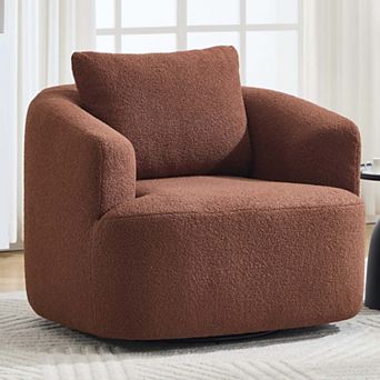 360° Swivel Upholstered Chair With One Soft Pillow Teddy Fleece High-Resilience Sponge Single Sofa