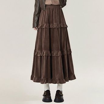 Women's Tiered Ruffle Maxi Skirt with Soft Flowing Panels, Stretch Waistband, Layered Volume