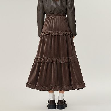 Women's Tiered Ruffle Maxi Skirt with Soft Flowing Panels, Stretch Waistband, Layered Volume