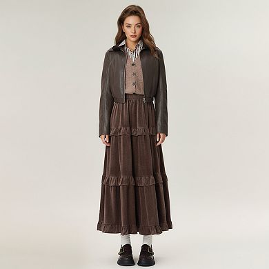 Women's Tiered Ruffle Maxi Skirt with Soft Flowing Panels, Stretch Waistband, Layered Volume