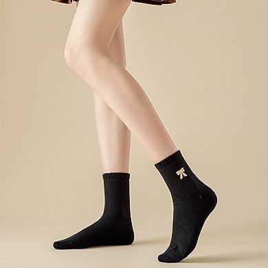 3-Pair Soft Knit Ankle Socks with Ribbed Texture, Embroidered Bow Detail and Comfortable Stretch Fit