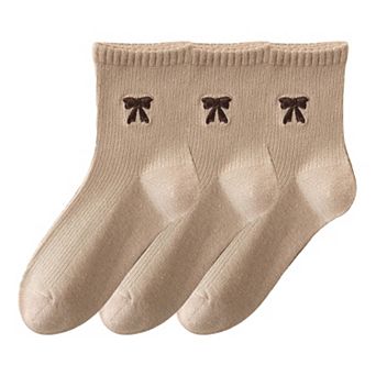 3-Pair Soft Knit Ankle Socks with Ribbed Texture, Embroidered Bow Detail and Comfortable Stretch Fit