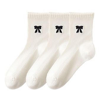 3-Pair Soft Knit Ankle Socks with Ribbed Texture, Embroidered Bow Detail and Comfortable Stretch Fit