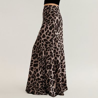 Women's Leopard Print Maxi Skirt with Soft Draping Silhouette and Smooth Stretch Waist