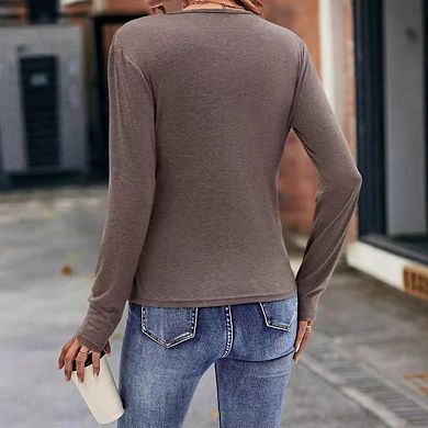 Women's Fall Casual Long Sleeve Shirt Wrap V Neck Ruched Smocked Top Business Work Soft Blouse