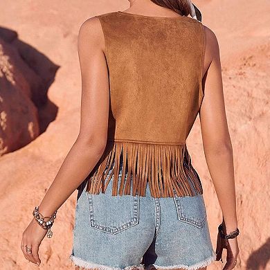 Women's Fringe Vest Open Front Sleeveless Front Tied Jacket
