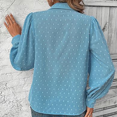 Women's Swiss Dot T Shirts Casual Button Down Long Sleeve Blouse