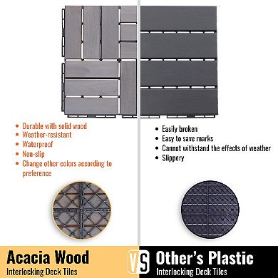 CEWOR 20 PCS Light Gray Teak Deck Tiles, 12"x12" Interlocking Hardwood Patio Flooring Outdoor