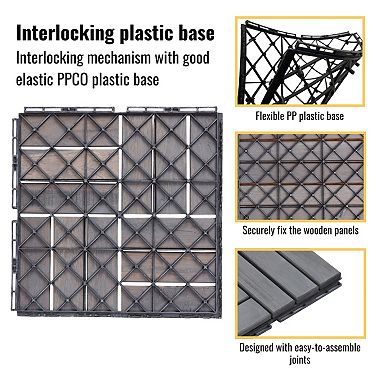 CEWOR 20 PCS Light Gray Teak Deck Tiles, 12"x12" Interlocking Hardwood Patio Flooring Outdoor