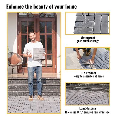 CEWOR 20 PCS Light Gray Teak Deck Tiles, 12"x12" Interlocking Hardwood Patio Flooring Outdoor