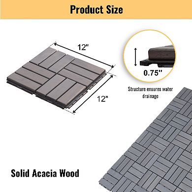 CEWOR 20 PCS Light Gray Teak Deck Tiles, 12"x12" Interlocking Hardwood Patio Flooring Outdoor