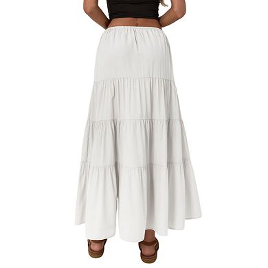 Womens High Waist Elastic Drawstring Flowy Midi Skirts