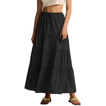 Womens High Waist Elastic Drawstring Flowy Midi Skirts