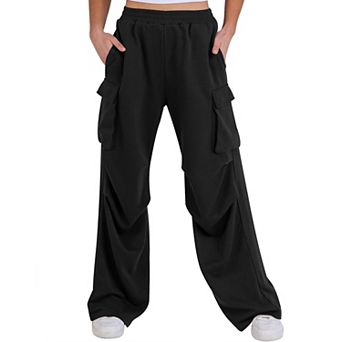 Women's Cargo Pants Elastic Waist Wide Leg Casual Trousers with Pockets