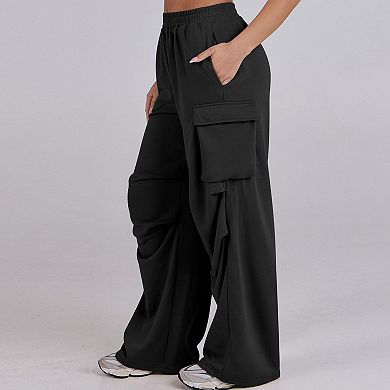 Women's Cargo Pants Elastic Waist Wide Leg Casual Trousers with Pockets