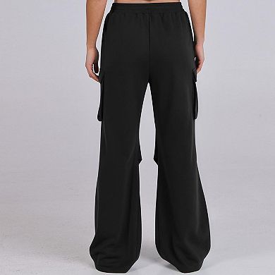 Women's Cargo Pants Elastic Waist Wide Leg Casual Trousers with Pockets