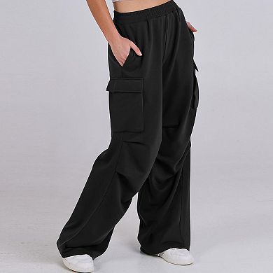 Women's Cargo Pants Elastic Waist Wide Leg Casual Trousers with Pockets