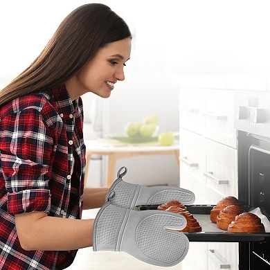 Cheer Collection Heat Resistant Silicone Oven Mitts Set of 2 with Non Slip Grip and Soft Lining