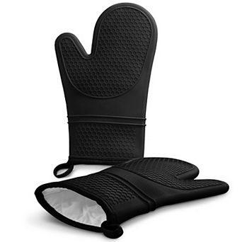 Cheer Collection Heat Resistant Silicone Oven Mitts Set of 2 with Non Slip Grip and Soft Lining