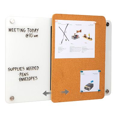 Mind Reader Glass Dry Erase Board with Sliding Corkboard