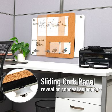 Mind Reader Glass Dry Erase Board with Sliding Corkboard