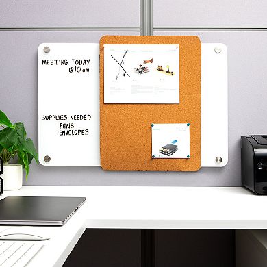 Mind Reader Glass Dry Erase Board with Sliding Corkboard