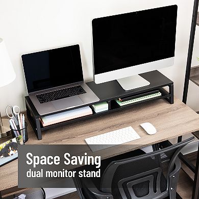 Mind Reader 2-Tier MDF Double Monitor Stand with Storage Shelf