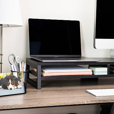 Mind Reader 2-Tier MDF Double Monitor Stand with Storage Shelf